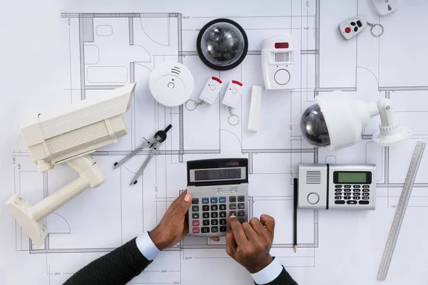 Architect Hands Using Calculator — Stock Photo, Image