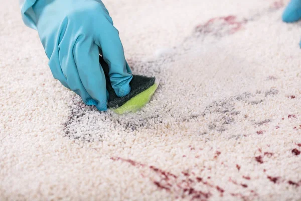 Person Cleaning Stain Of Carpet