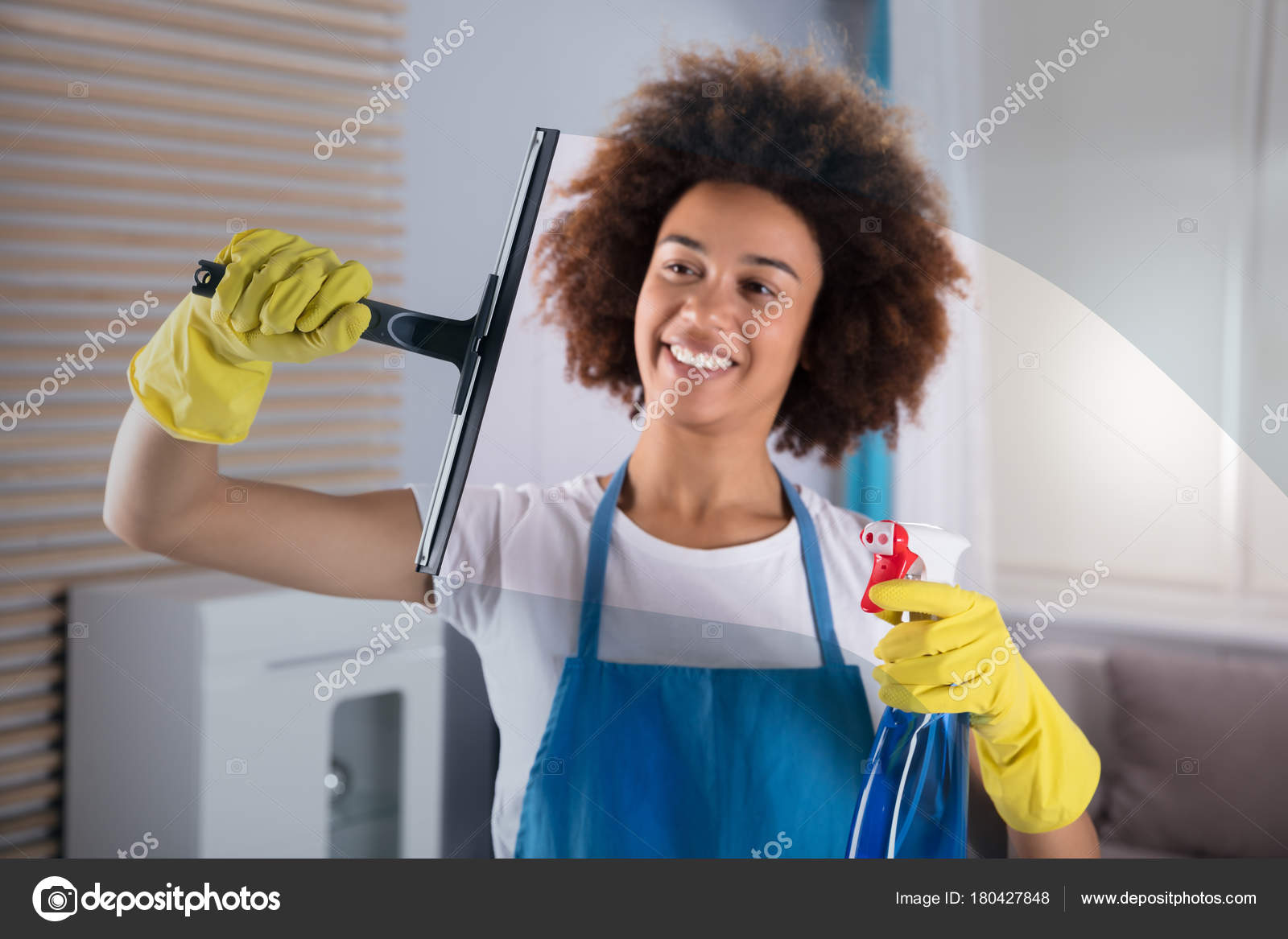 Glass Squeegee And Bottle Of Window Cleaner Stock Photo - Download