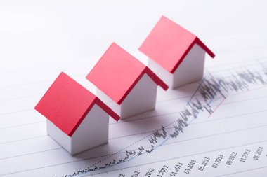 Ofis Masası, mali grafikteki ev modelleri yüksek açılı görünüş