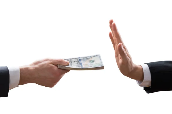 Businessperson Hand Refusing Take Bribe Partner White Background — Stock Photo, Image