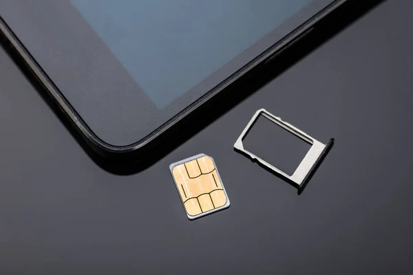 Close Nano Sim Card Ready Insert Smart Phone Desk — Stock Photo, Image