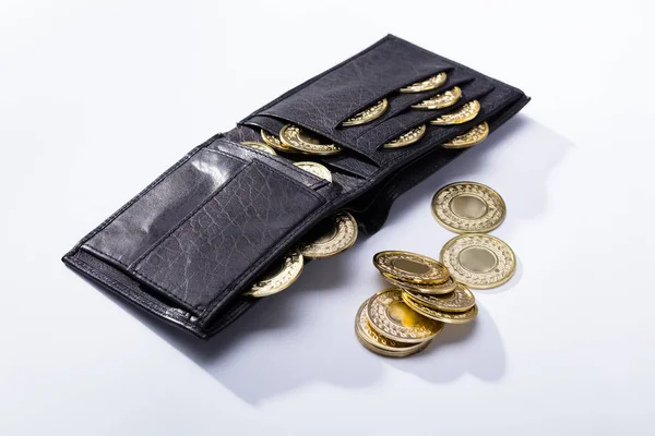 Wallet Golden Coins White Background — Stock Photo, Image