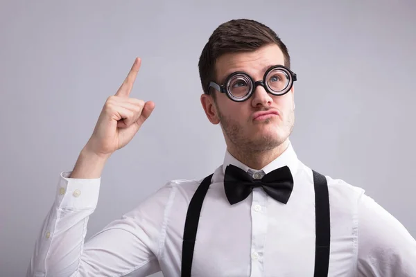 Contemplating Young Man Wearing Spectacles Having Idea — Stock Photo, Image