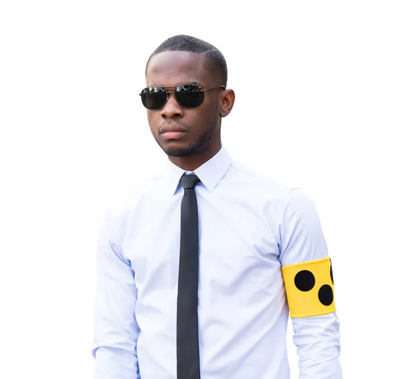 Portrait African Young Blind Man Wearing Armband — Stock Photo, Image