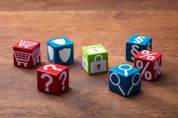 Colorful Social Symbols Wooden Blocks Wooden Desk — Stock Photo, Image