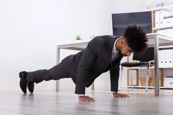 Young Businessman Doing Push Floor Workplace — Stock Photo, Image