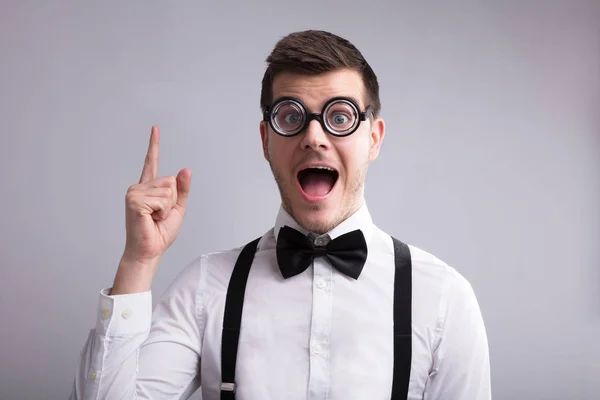 Excited Man Having Idea Grey Background — Stock Photo, Image