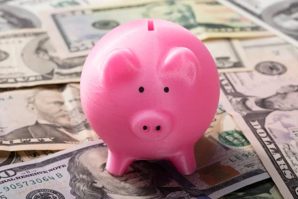 美国纸币上粉红小猪银行特写 — 图库照片