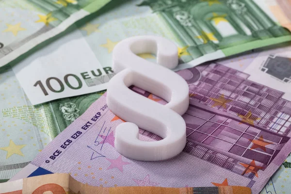 Primer Plano Del Símbolo Párrafo Rojo Billetes Euros —  Fotos de Stock