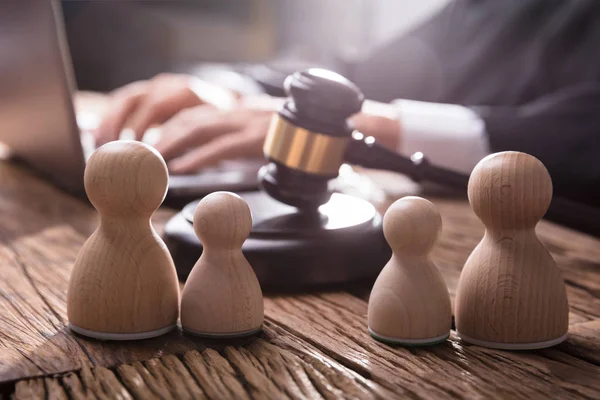 Separation Wooden Pawn Figure Gavel Courtroom — Stock Photo, Image