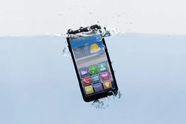 Close New Black Mobile Phone Submerged Water — Stock Photo, Image