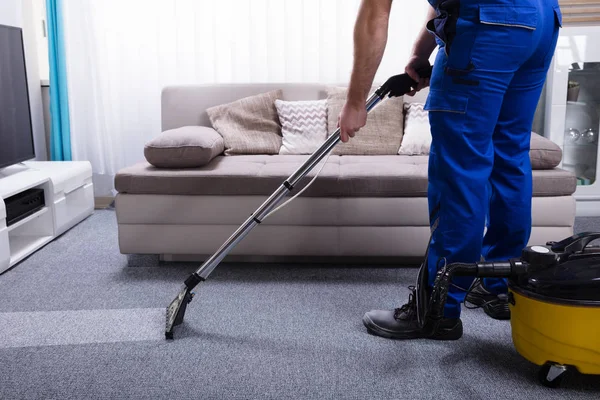 Janitor Hand Cleaning Carpet Vacuum Cleaner — Stock Photo, Image