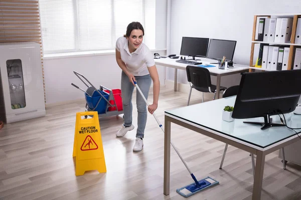 Wet Floor Caution Sign Cleaning Equipments Floor — стоковое фото