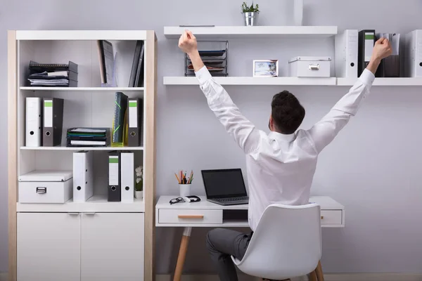 Rear View Businessman Stretching His Arms Office — Stock Photo, Image