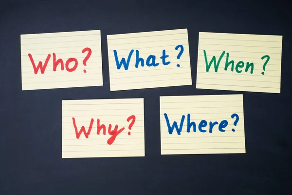 Who What Why Questions Notepaper Chalkboard — Stockfoto