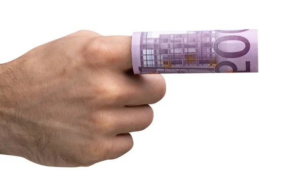 Close Man Hand Wrapping Five Hundred Euro Notes Black Background — Stock Photo, Image