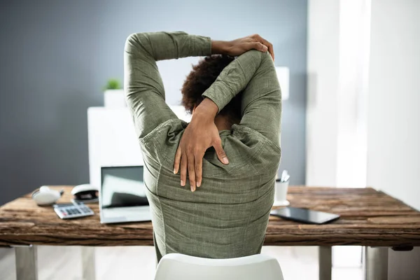 Rear View Businessman Stretching His Arms Office — Stock Photo, Image