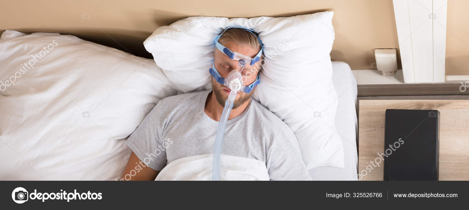 Man Lying Bed Sleeping Apnea Cpap Machine Stock Photo by ©AndreyPopov