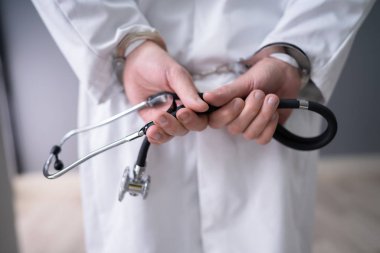 Doktor stetoskop kelepçeli elleriyle Close-Up
