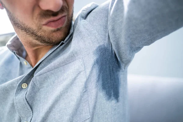 Mature Man Notices His Sweat Armpit — Stock Photo, Image