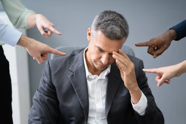 Veel Handen Die Stress Zakenman Werkplek Wijzen — Stockfoto