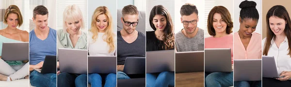 People Shopping Laptops Collage Diverse Group People Portraits — Stock Photo, Image