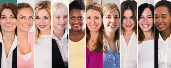 Happy Multi Ethnic Women Collage Diverso Grupo Retratos Mujeres — Foto de Stock