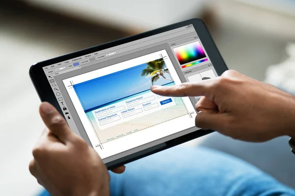 Menselijke Hand Met Digitale Tablet Office — Stockfoto