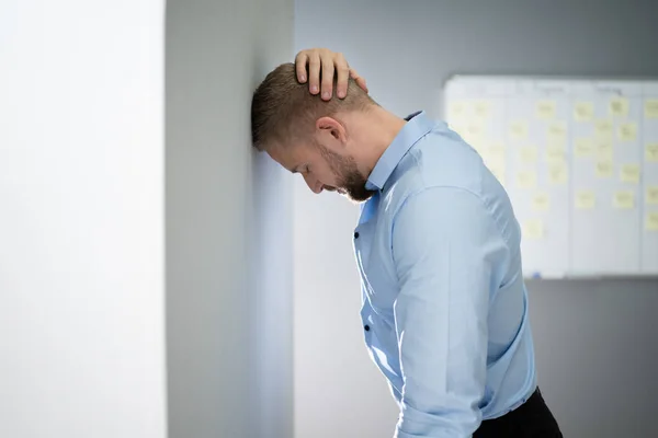 Portrait Disappointed Businessman Leaning Wall Office — Stock Photo, Image