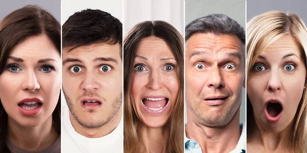 Collage Shocked People Inglés Diverso Grupo Retratos Personas — Foto de Stock