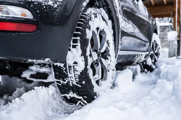 Pneu Voiture Avec Neige Après Fortes Chutes Neige — Photo