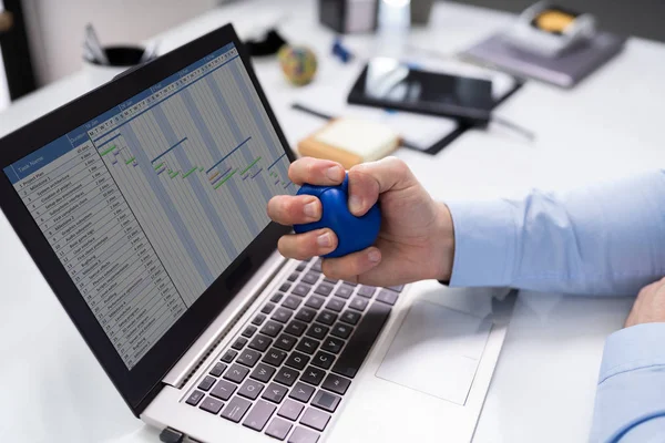 Close Businessman Holding Stress Ball Hand — Stok Foto