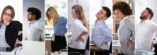Dolor Espalda Collage Mala Postura Trabajo Oficina — Foto de Stock
