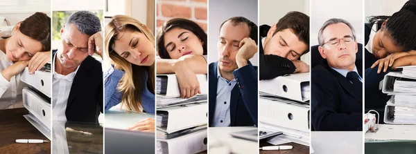 Gente Cansada Estresada Cargo Diverso Grupo Personas Retratos — Foto de Stock