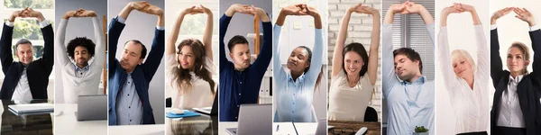 Stretch Motion Workout Vid Office Desk Collage — Stockfoto