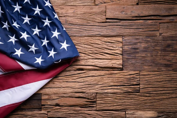 Overhead View American Flag Wooden Background — 스톡 사진