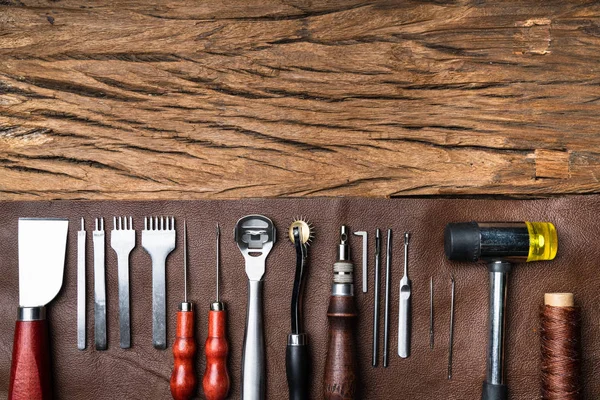 Leather Craft Tools Desk Tailoring Workshop — Stock Photo, Image