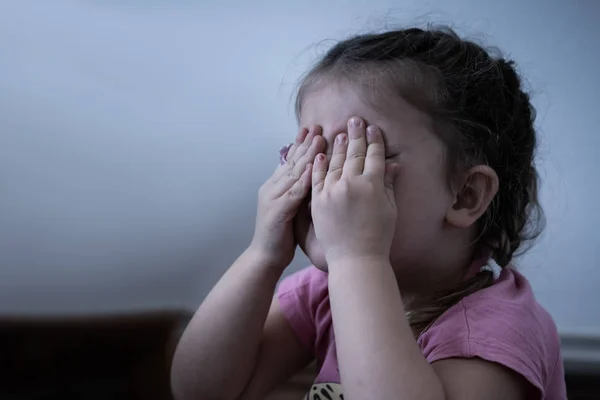 Little Girl Crying. Very Sad Girl Covering Her Eyes