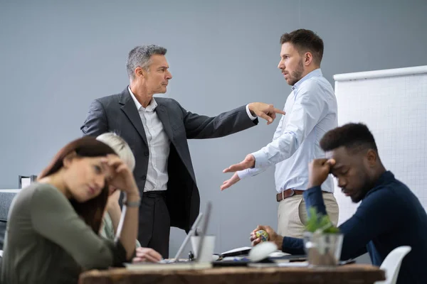 Group Businesspeople Looking Businessman Blaming His Colleague Meeting — Stock Photo, Image