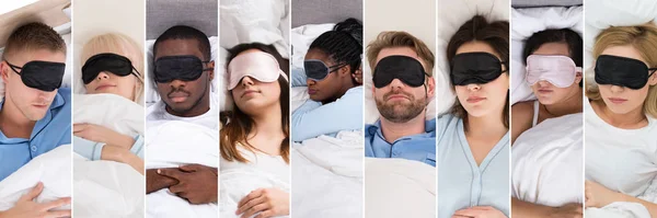 Wearing Sleeping Mask Collage. Diverse Group Of People
