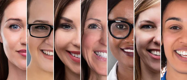 Colagem Mulheres Étnicas Feliz Multi Grupo Diverso Mulheres Retratos — Fotografia de Stock