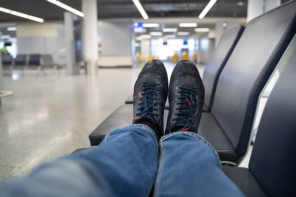 Delayed Flight. Man Sleeping In Airport Terminal