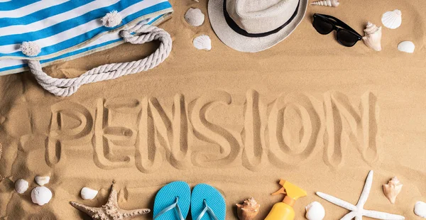 Pension Auf Sand Meer Strand Geschrieben — Stockfoto