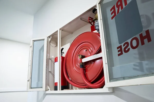 Fire Hose Reel Fire Extinguisher Hotel Corridor — 스톡 사진