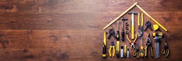 Teyp Ölçme Araçları Ile Çeşitli Worktools Üzerinde Yapılmış — Stok fotoğraf