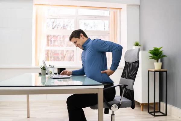 Portrait Mature Businessman Suffering Back Pain — Stock Photo, Image