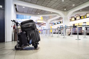 Bagajlar havalimanında kontrol için hazır.