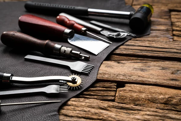 Leather Craft Tools Desk Tailoring Workshop — Stock Photo, Image