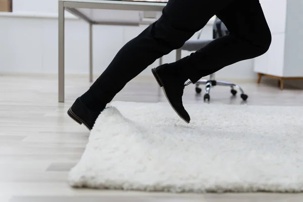 Low Section Man Legs Stumbling Carpet Home — Stock Photo, Image